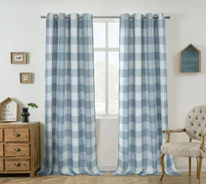 DriftAway Buffalo Plaid Check Curtains Woven Plaid Pattern Lined Blackout Thermal Insulated Window Curtain Grommet 2 Layers 2 Panels 52 Inch by 84 Inch Dusty Blue