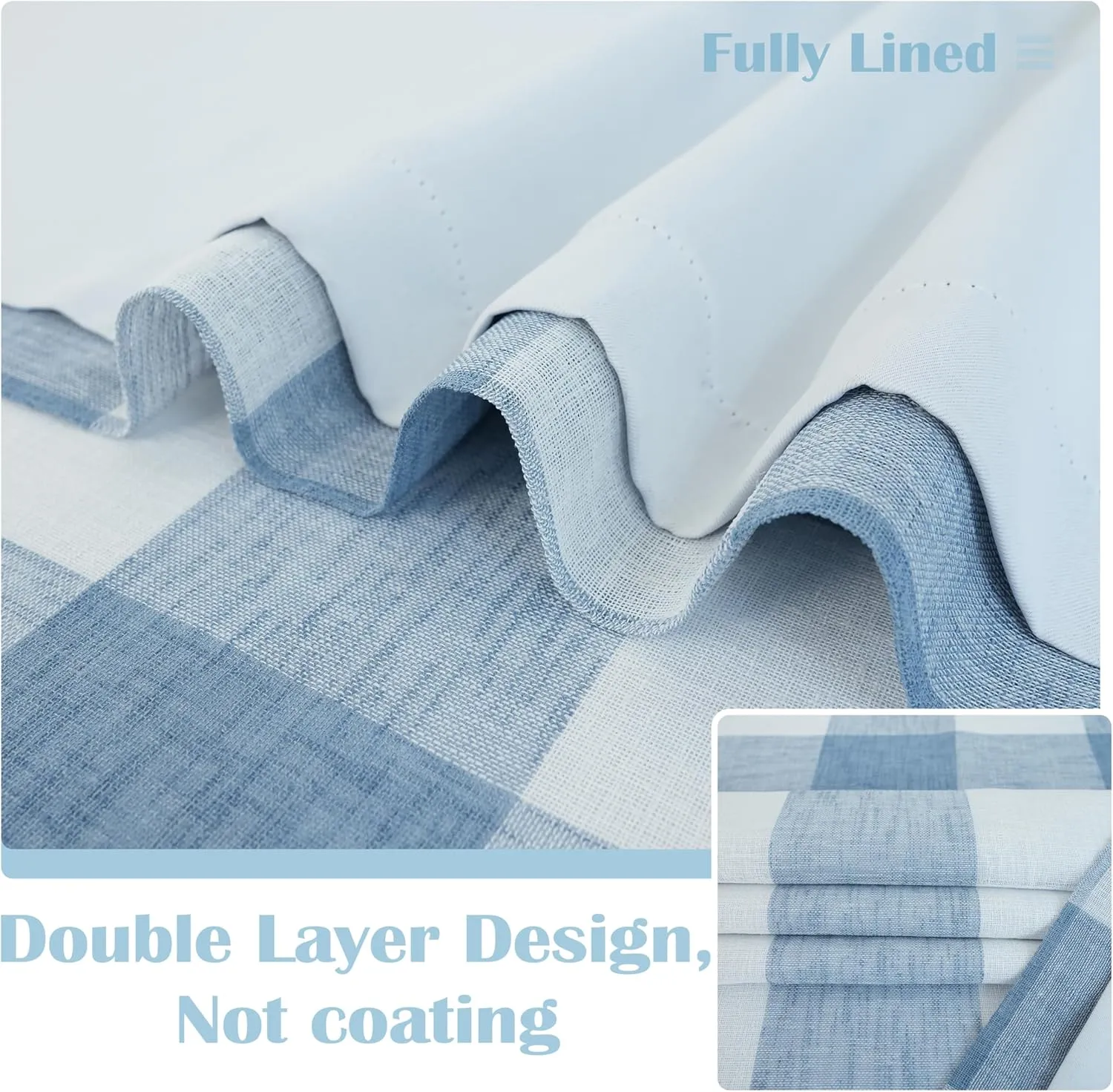 DriftAway Buffalo Plaid Check Curtains Woven Plaid Pattern Lined Blackout Thermal Insulated Window Curtain Grommet 2 Layers 2 Panels 52 Inch by 84 Inch Dusty Blue