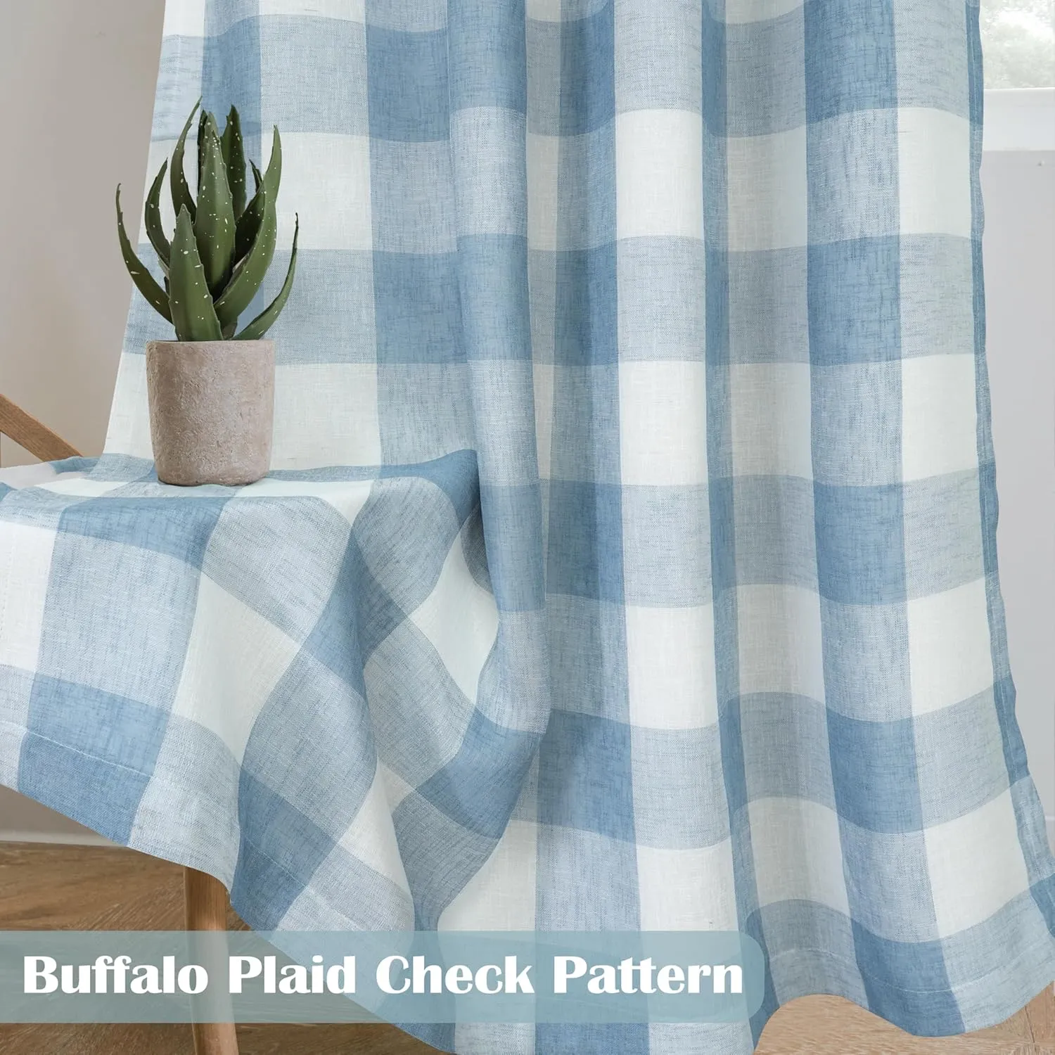DriftAway Buffalo Plaid Check Curtains Woven Plaid Pattern Lined Blackout Thermal Insulated Window Curtain Grommet 2 Layers 2 Panels 52 Inch by 84 Inch Dusty Blue