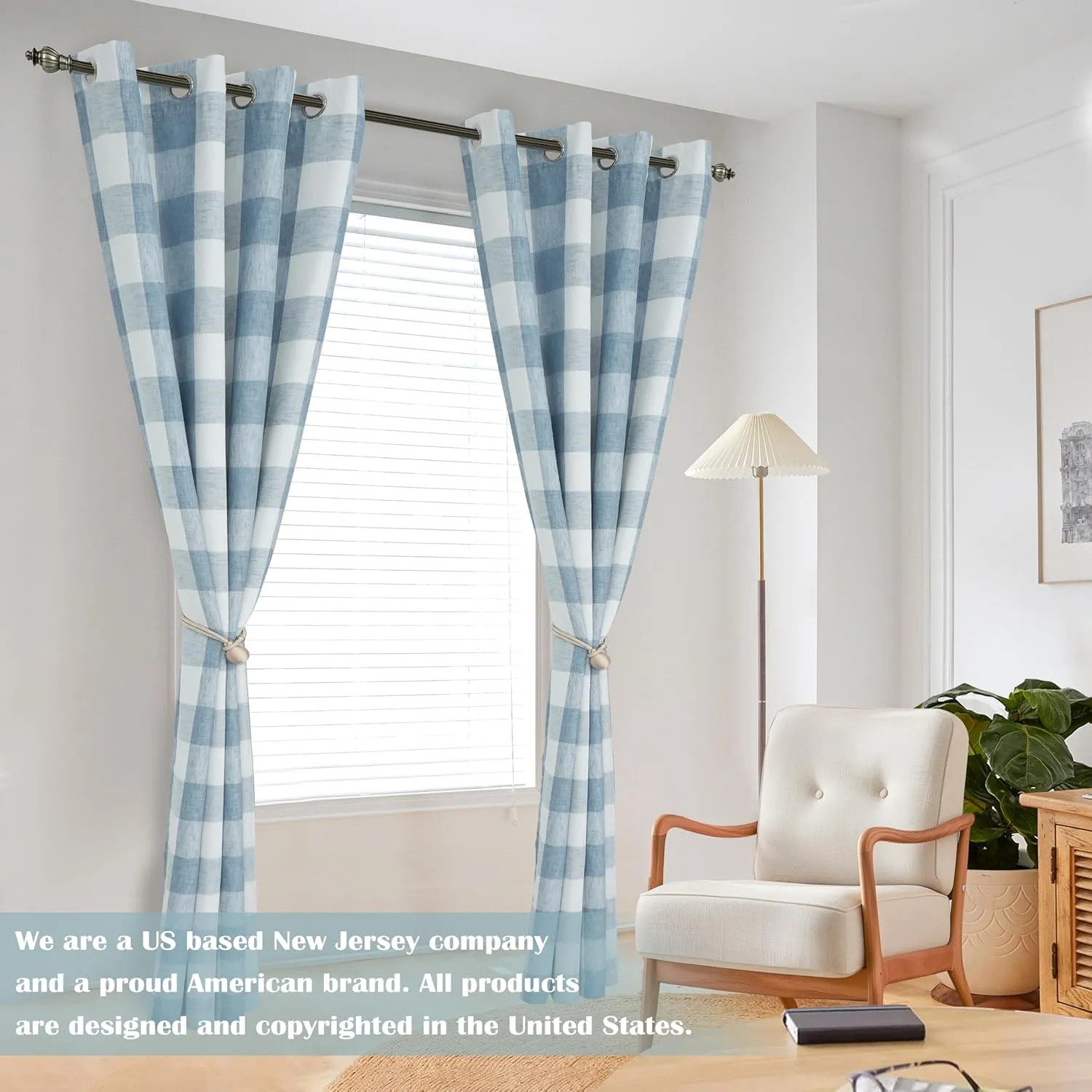 DriftAway Buffalo Plaid Check Curtains Woven Plaid Pattern Lined Blackout Thermal Insulated Window Curtain Grommet 2 Layers 2 Panels 52 Inch by 84 Inch Dusty Blue