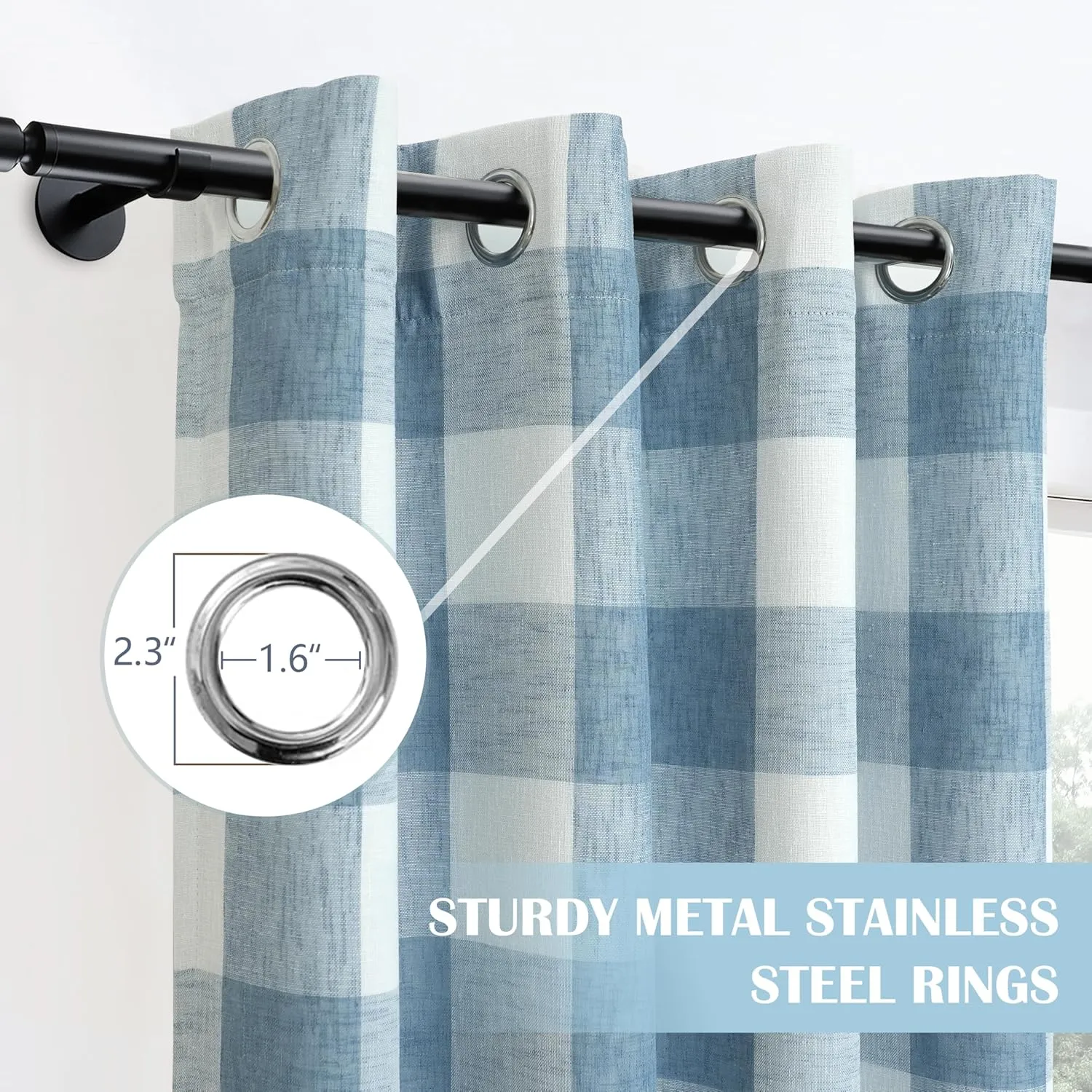 DriftAway Buffalo Plaid Check Curtains Woven Plaid Pattern Lined Blackout Thermal Insulated Window Curtain Grommet 2 Layers 2 Panels 52 Inch by 84 Inch Dusty Blue