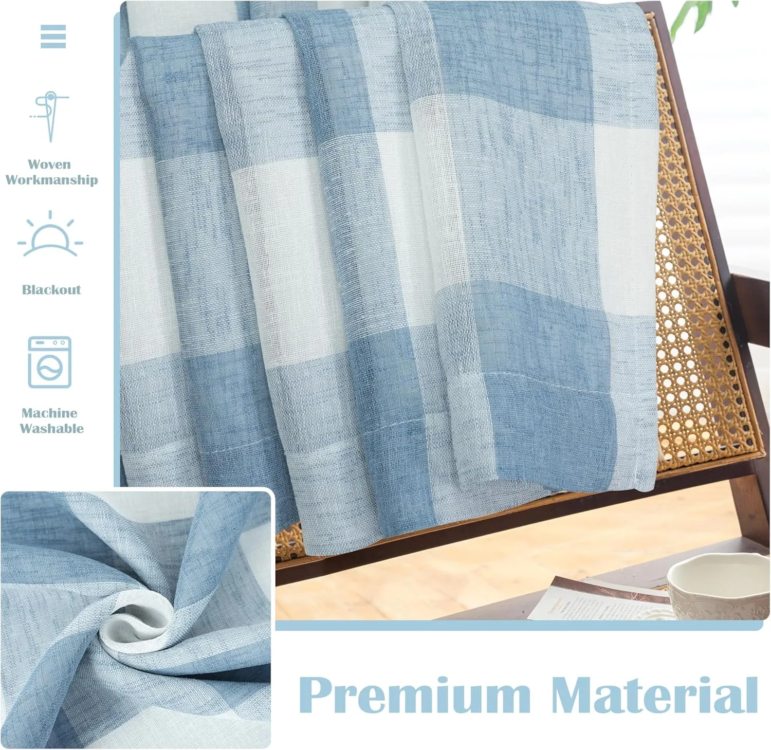 DriftAway Buffalo Plaid Check Curtains Woven Plaid Pattern Lined Blackout Thermal Insulated Window Curtain Grommet 2 Layers 2 Panels 52 Inch by 84 Inch Dusty Blue