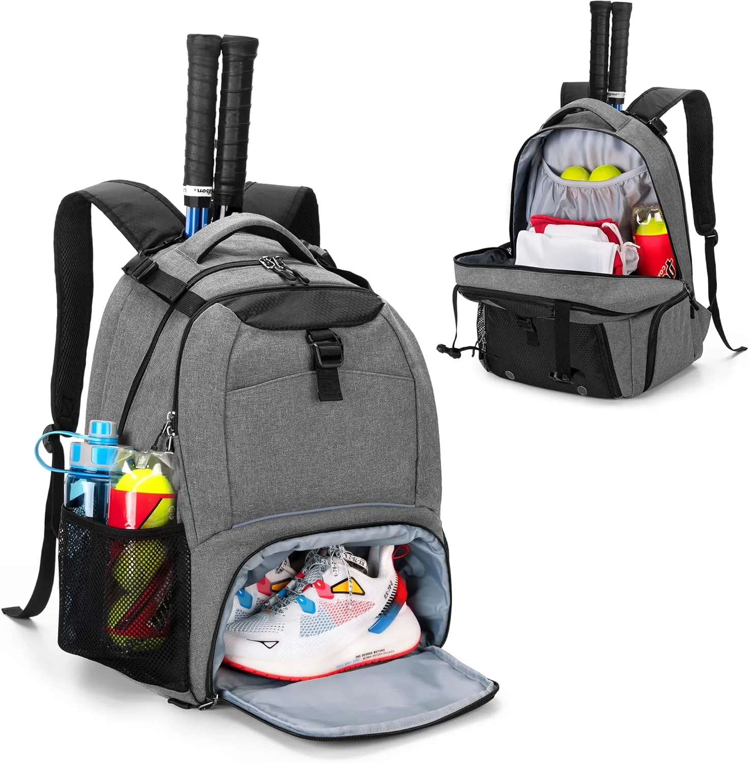 DSLEAF Tennis Backpack for 2 Rackets, Tennis Bag with Separate Ventilated Shoe Space for Tennis/Pickleball/Badminton/Squash Racquet and Accessories