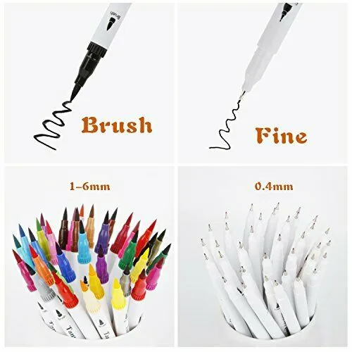 Dual Tip Brush Marker Pens, Tanmit 0.4 Fine Markers & 36 Pens