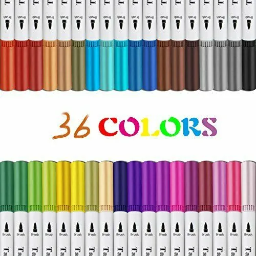 Dual Tip Brush Marker Pens, Tanmit 0.4 Fine Markers & 36 Pens