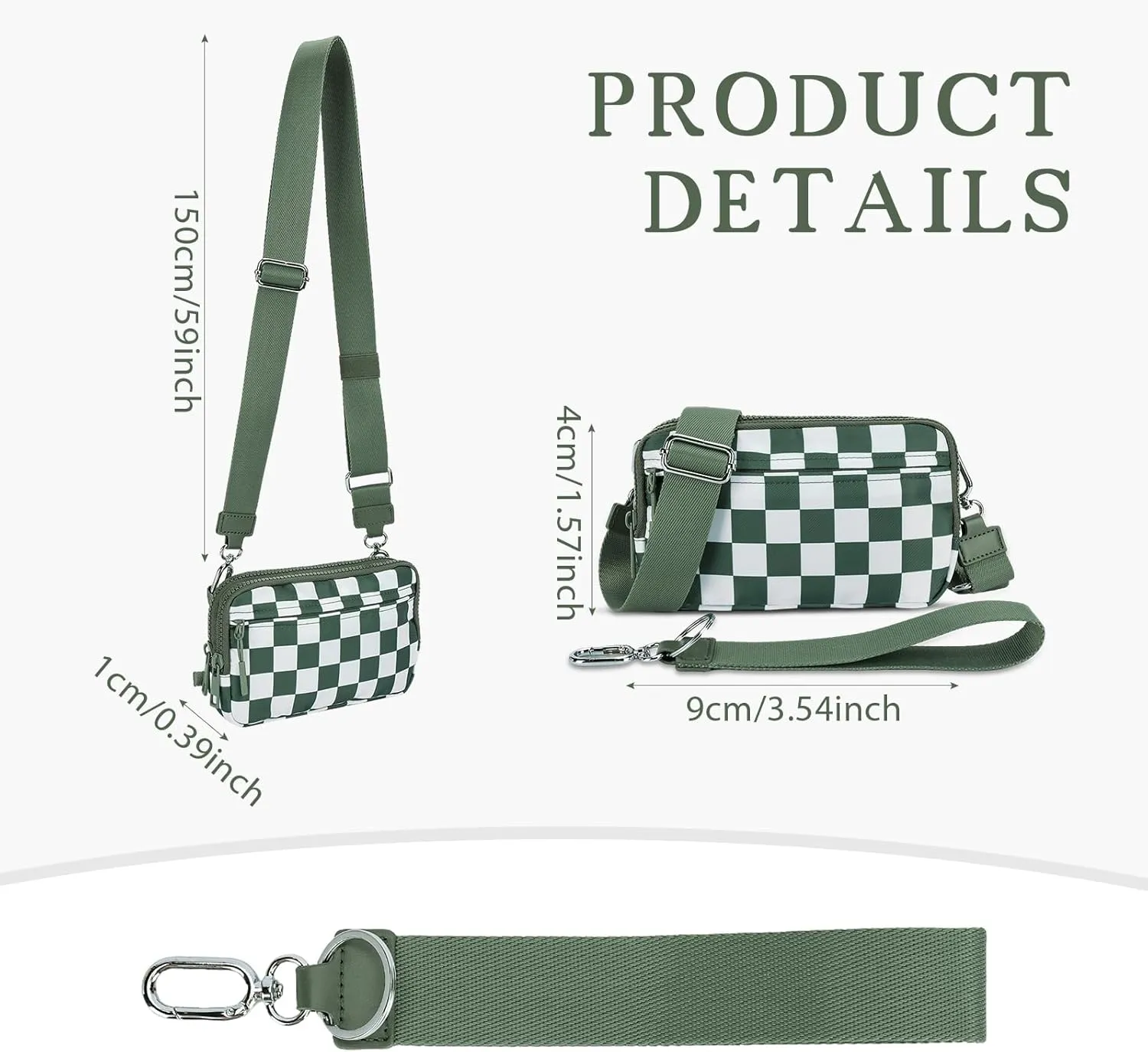 Dual Wristlet Wallets for Women,Checkered Crossbody Purse with 4 Zippers Large Nylon Wristlet Purse with ID Window
