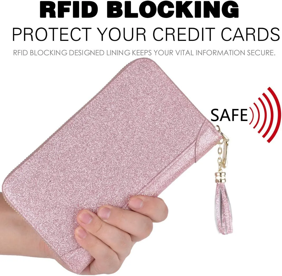 Easyoulife Credit Card Holder Wallet Womens Zipper Leather Case Purse RFID Blocking