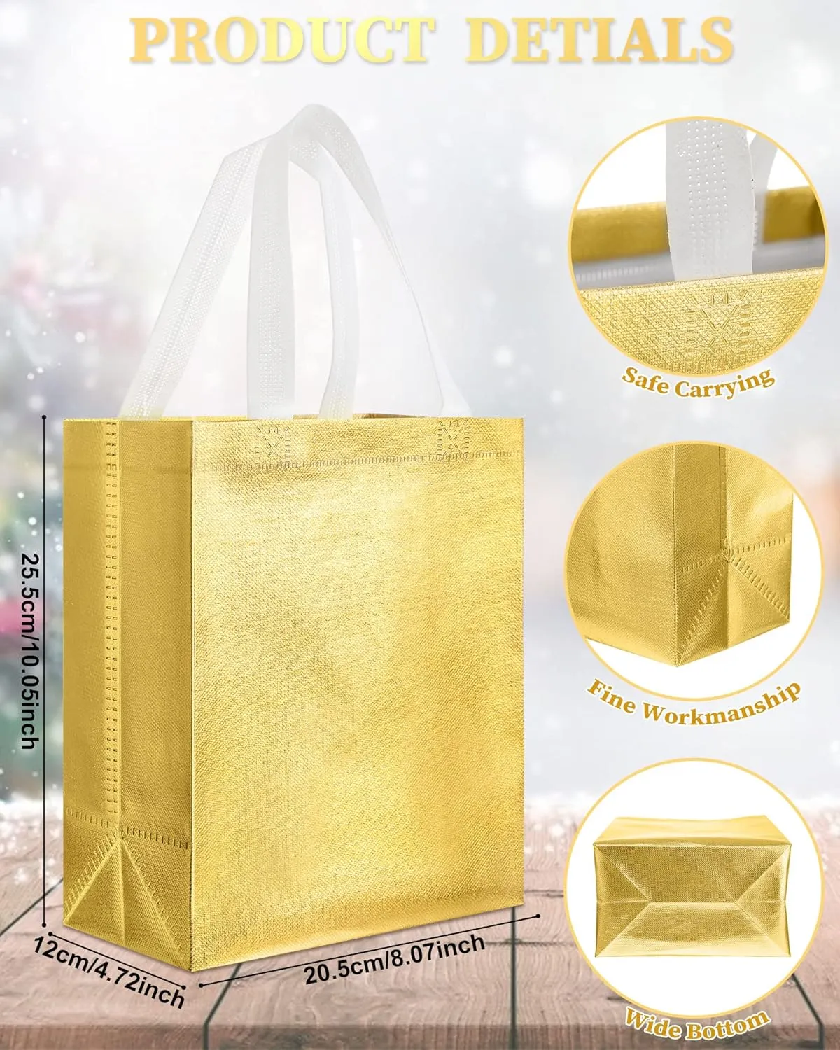 Eccliy 80 Pieces Gift Bags Set Glossy Reusable Tote with Handles Grocery Bags Bulk for Wedding, Bachelorette Party, Christmas(Medium,Gold)