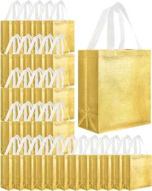 Eccliy 80 Pieces Gift Bags Set Glossy Reusable Tote with Handles Grocery Bags Bulk for Wedding, Bachelorette Party, Christmas(Medium,Gold)