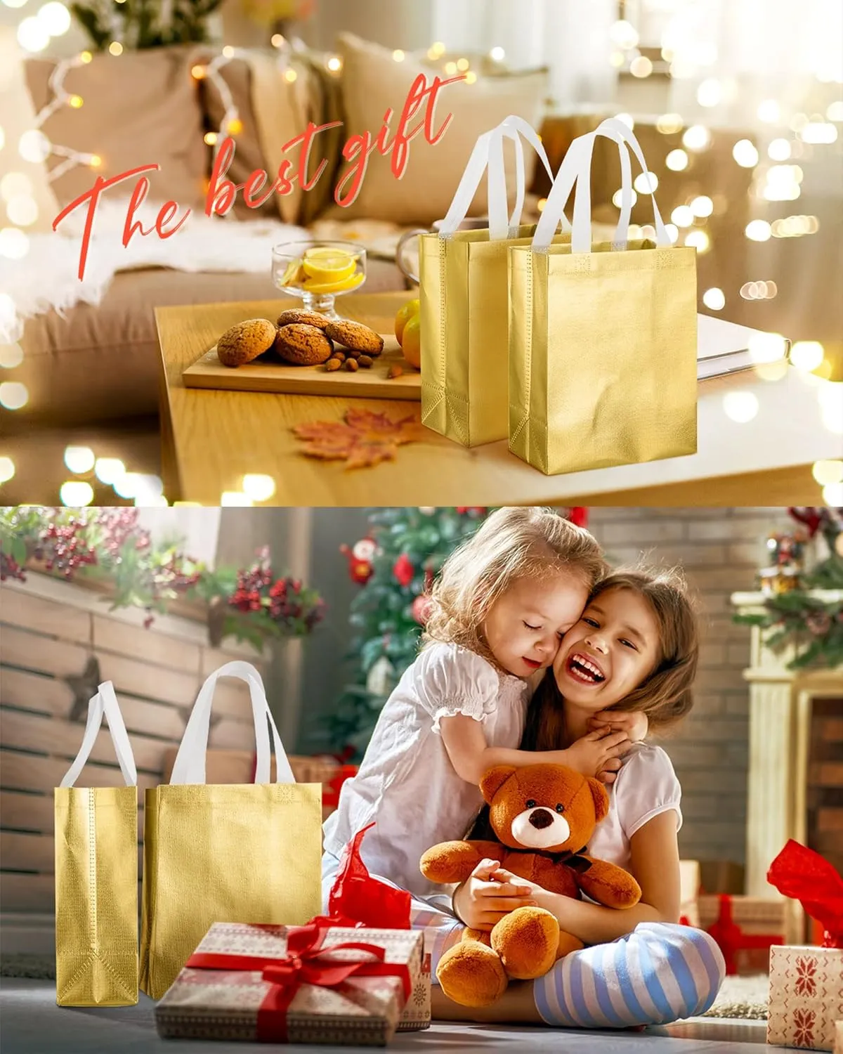 Eccliy 80 Pieces Gift Bags Set Glossy Reusable Tote with Handles Grocery Bags Bulk for Wedding, Bachelorette Party, Christmas(Medium,Gold)