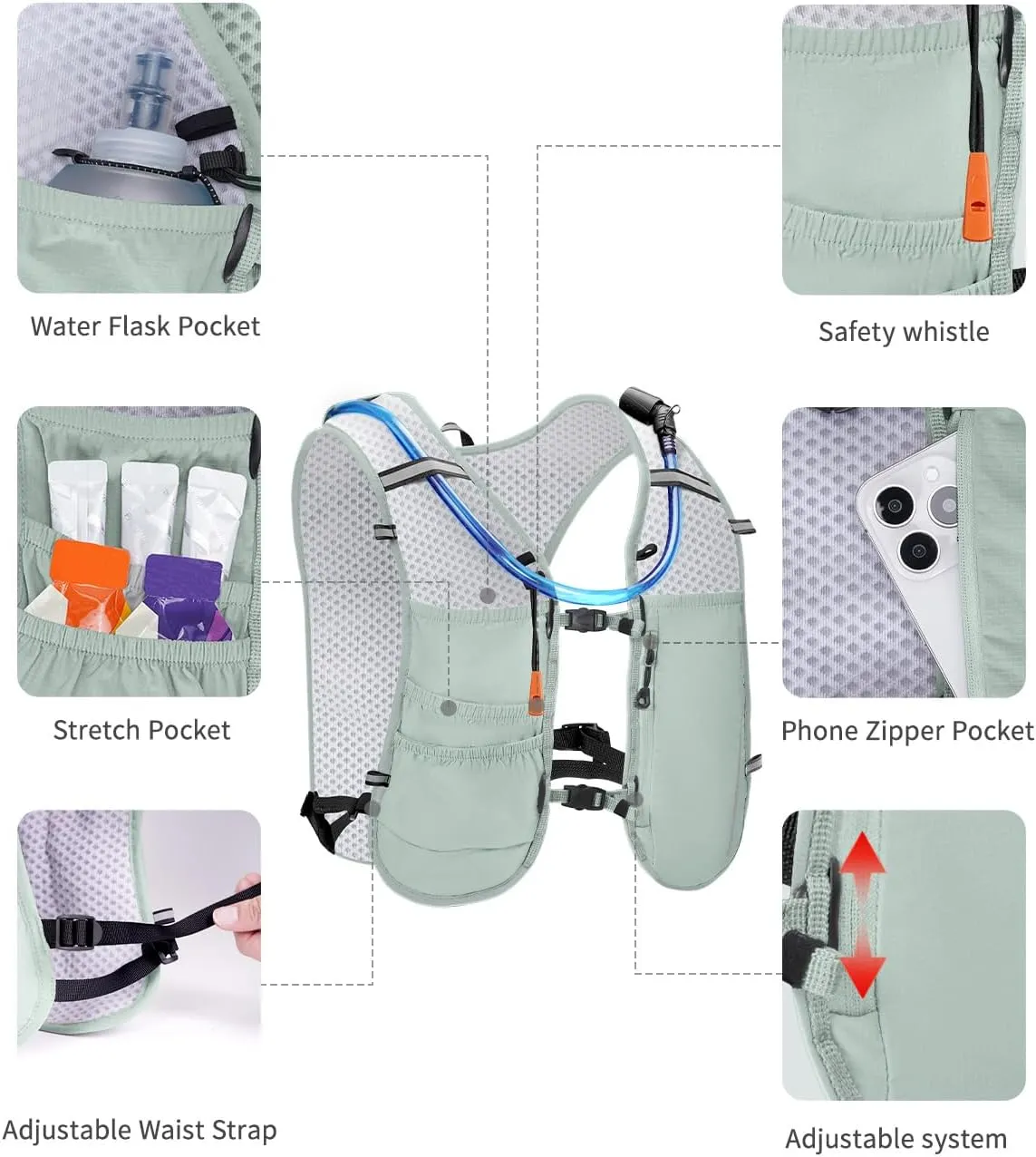 ECOHUB Running Hydration Vest Backpack, Lightweight Breathable Pack with 2L Water Bladder Bag Daypack for Hiking Trail Running Cycling Race Marathon for Women Men