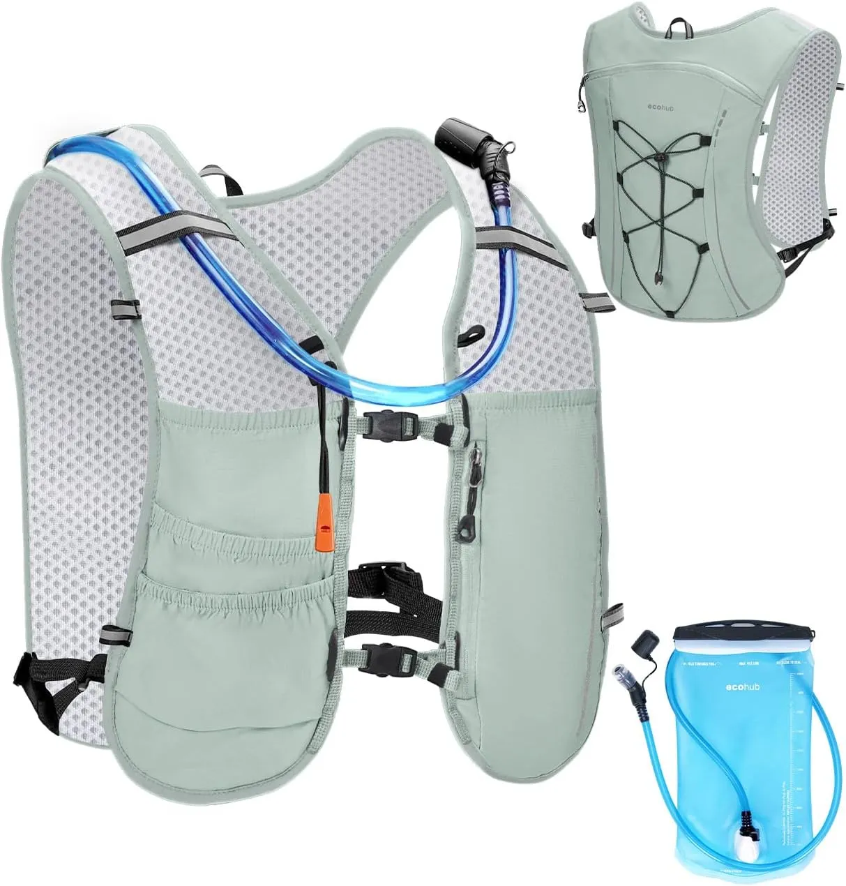 ECOHUB Running Hydration Vest Backpack, Lightweight Breathable Pack with 2L Water Bladder Bag Daypack for Hiking Trail Running Cycling Race Marathon for Women Men