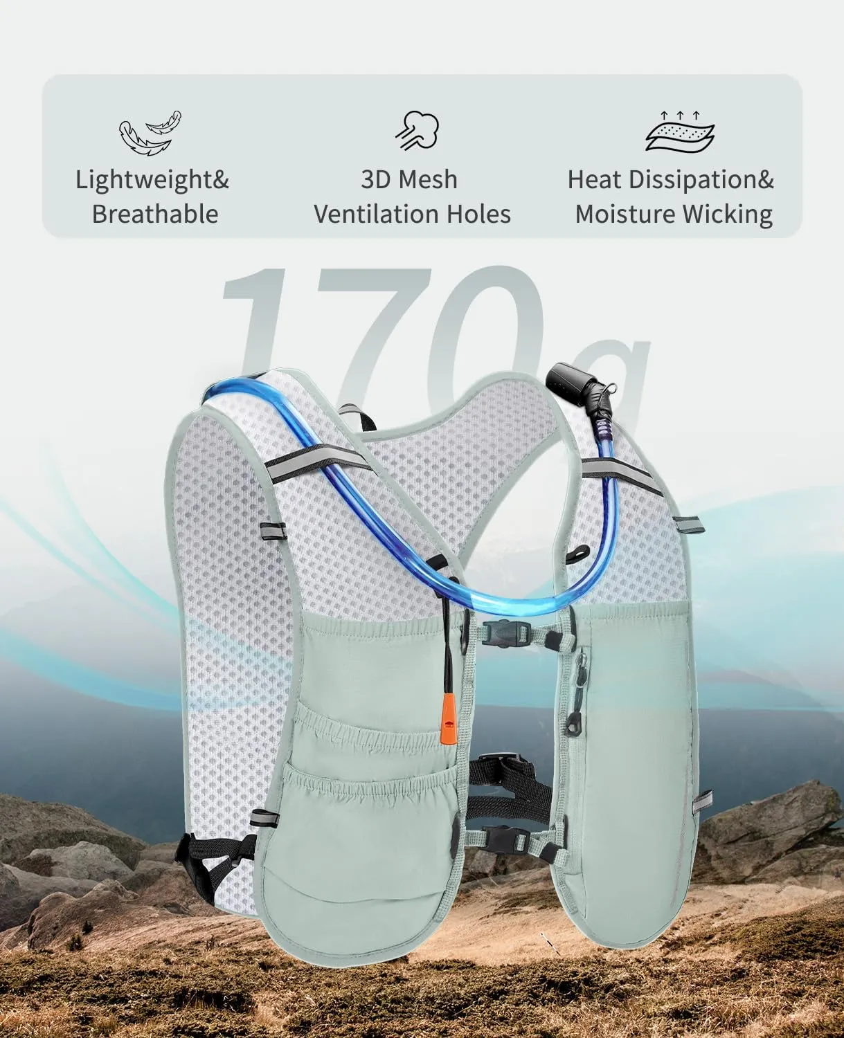 ECOHUB Running Hydration Vest Backpack, Lightweight Breathable Pack with 2L Water Bladder Bag Daypack for Hiking Trail Running Cycling Race Marathon for Women Men