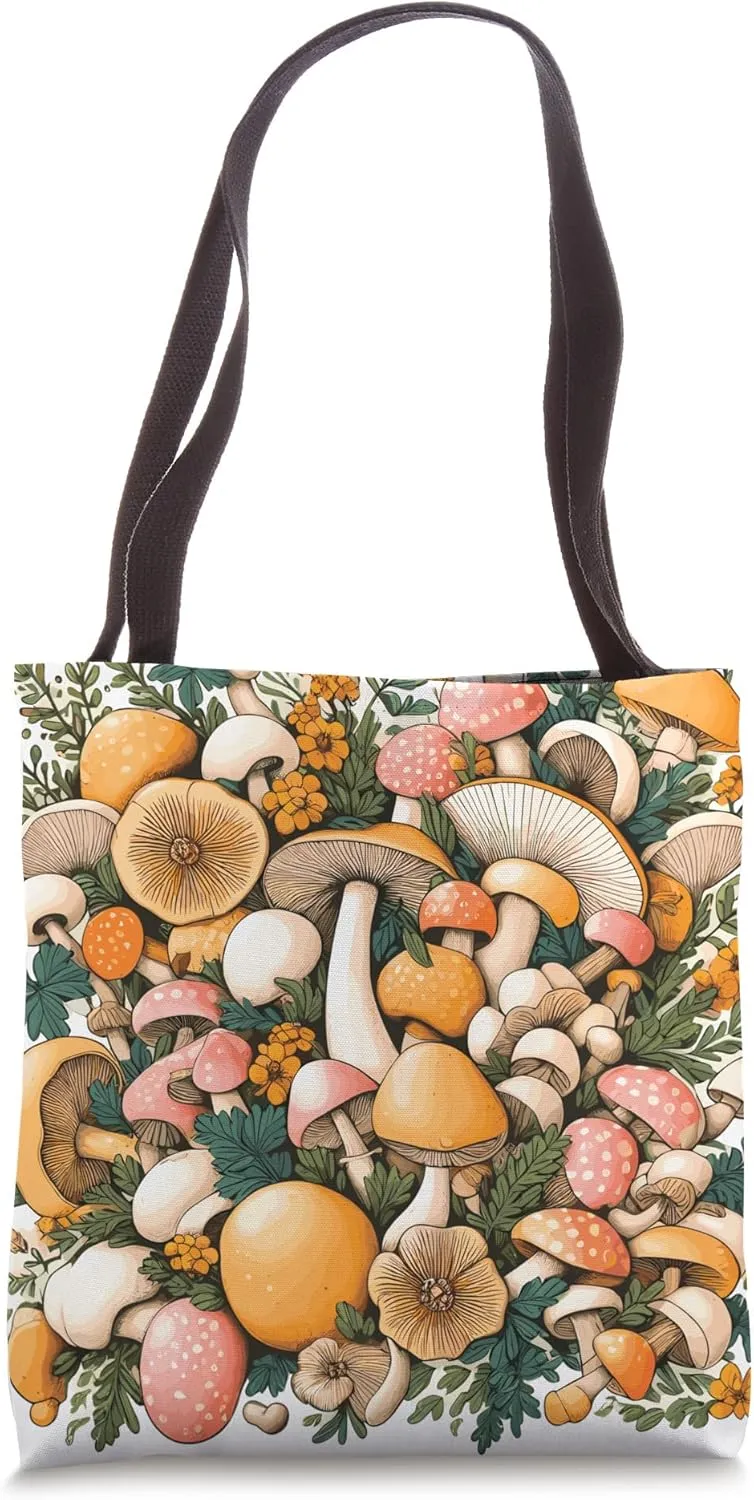 Edible Mushroom Pattern Botanical Floral Seamless Mushroom Tote Bag
