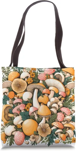 Edible Mushroom Pattern Botanical Floral Seamless Mushroom Tote Bag