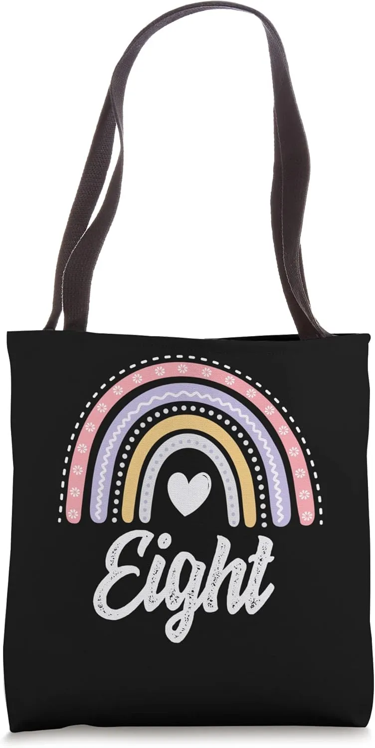 Eight 8 Years Old Eighth 8th Birthday Girl Cute Rainbow Bday Tote Bag
