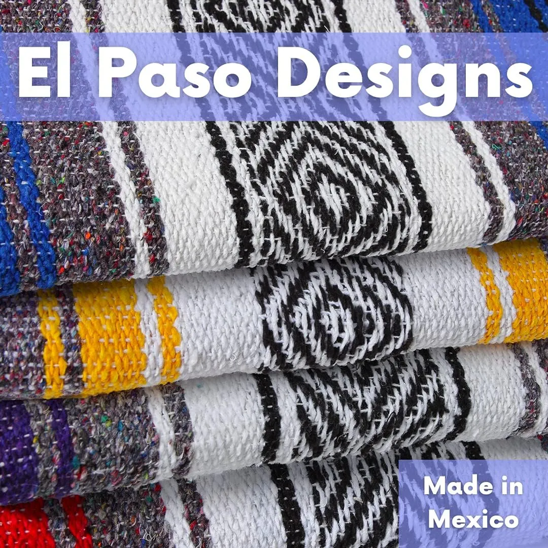 El Paso Designs Mexican Yoga Towel, Park Blanket, Picnic, Beach, Patio, Soft Woven Saddle Blanket, Boho Home Decor (Blue)