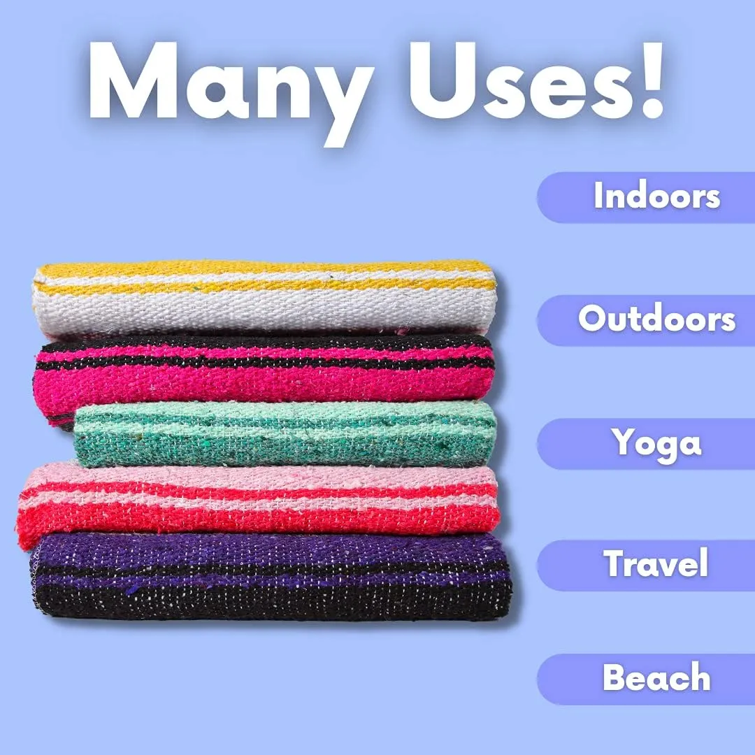 El Paso Designs Mexican Yoga Towel, Park Blanket, Picnic, Beach, Patio, Soft Woven Saddle Blanket, Boho Home Decor (Blue)