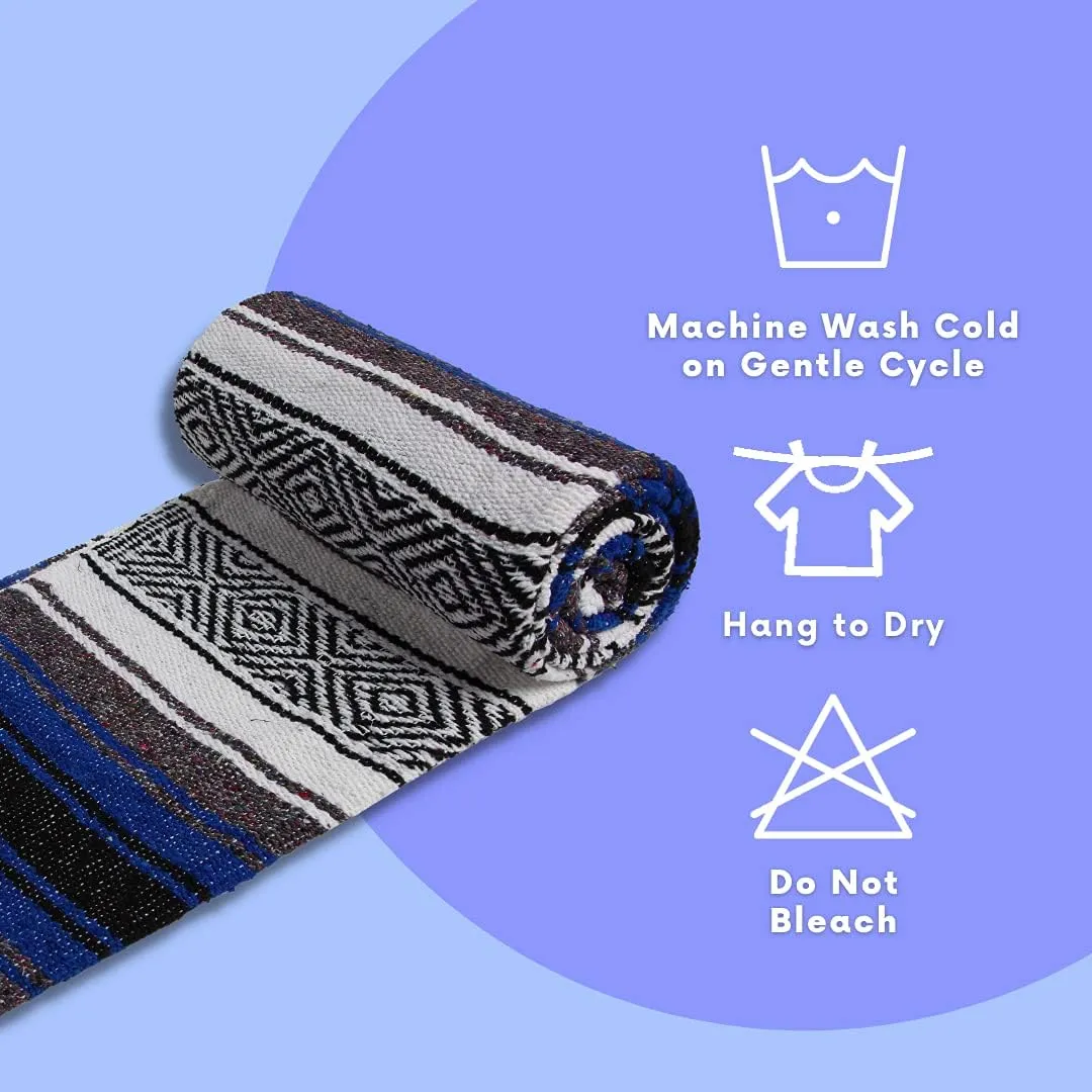 El Paso Designs Mexican Yoga Towel, Park Blanket, Picnic, Beach, Patio, Soft Woven Saddle Blanket, Boho Home Decor (Blue)