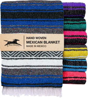 El Paso Designs Mexican Yoga Towel, Park Blanket, Picnic, Beach, Patio, Soft Woven Saddle Blanket, Boho Home Decor (Blue)