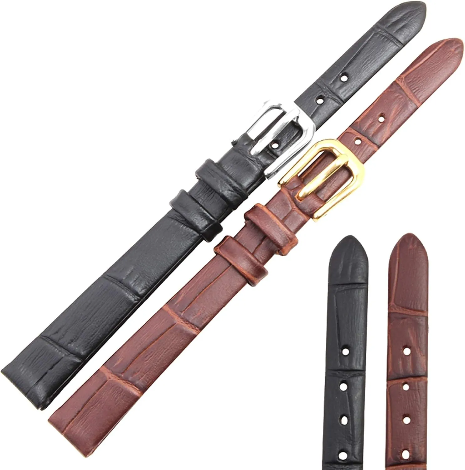 Elegant and Elegant Watch Bands for Men and Women, Genuine Leather Watch Strap 6mm to 16mm for Women, Stainless Steel Buckle, Mini Thin Bracelet, Breathable Watch Strap