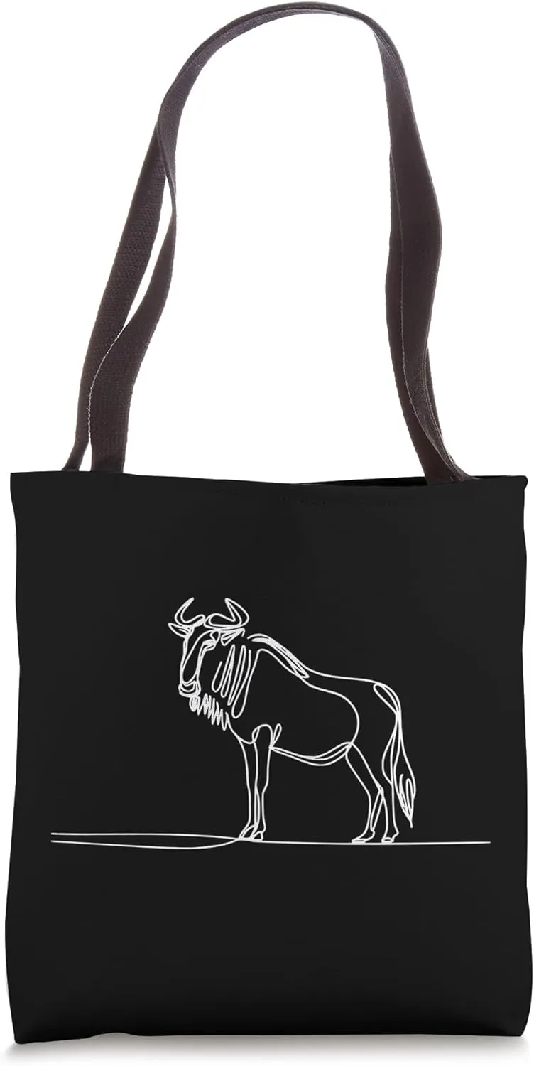 Elegant Line Art Simple Drawing Artwork Wildebeest Tote Bag