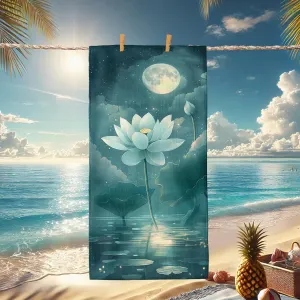 Elegant Water Lily Microfiber Beach Towel Soft Aqua Floral Design Sand Free Quick Dry Lightweight Bath Towel, Perfect for Outdoor Travel Pool Gym Picnic Essentials 62x31 Inch