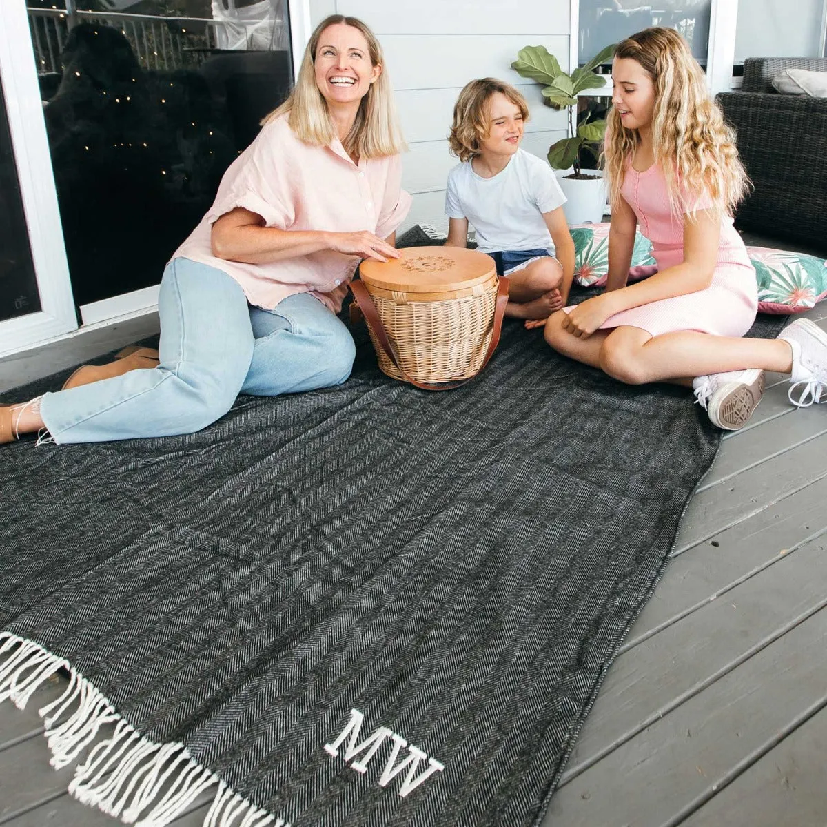 Embroidered Woven Picnic Blanket with Waterproof Backing