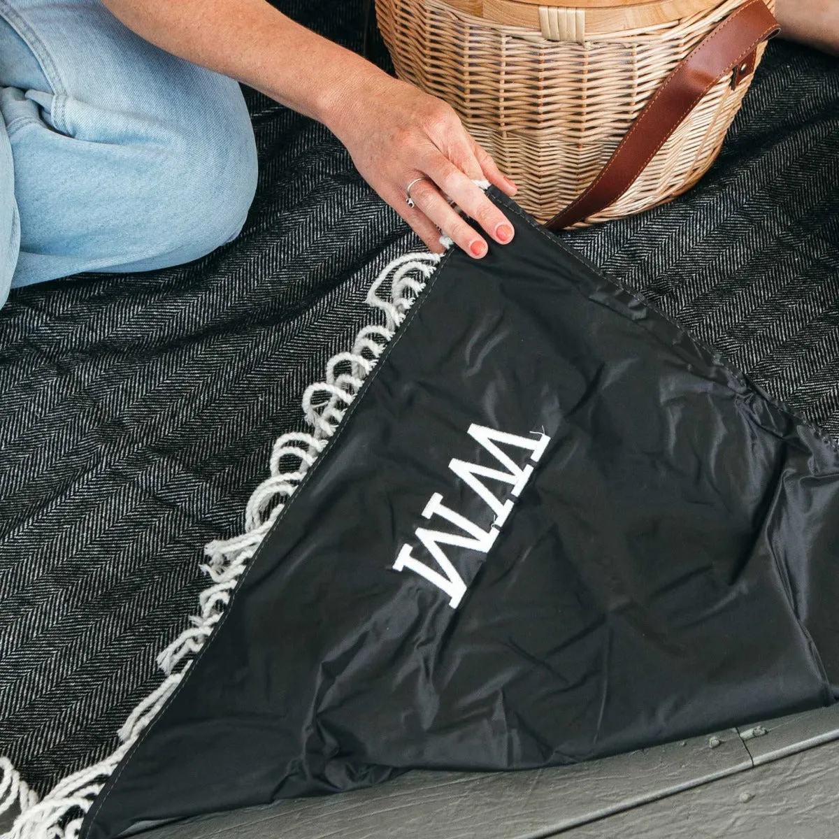 Embroidered Woven Picnic Blanket with Waterproof Backing