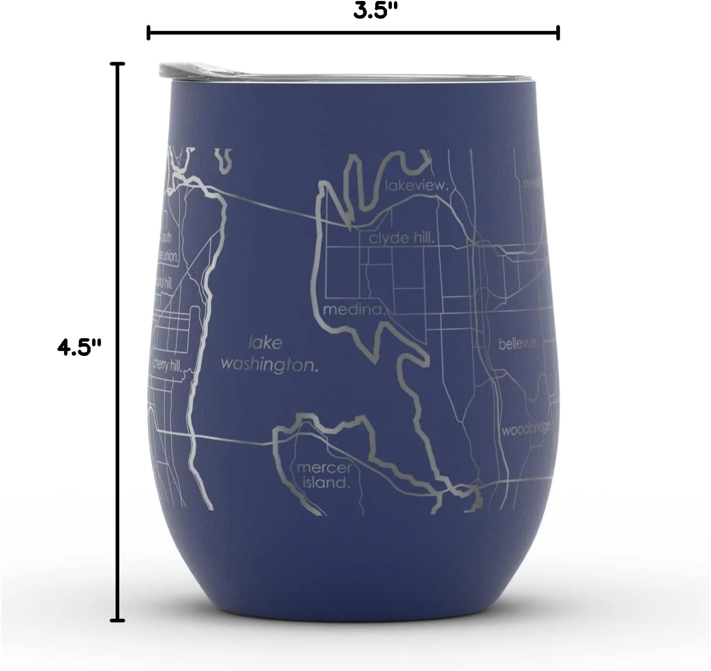 Engraved Seattle Washington Map Insulated Wine Tumbler, Etched Stainless Steel Cup (12 oz, Midnight Blue) City Map Insulated Tumbler, Custom Insulated Tumbler, Outdoor Drinkware