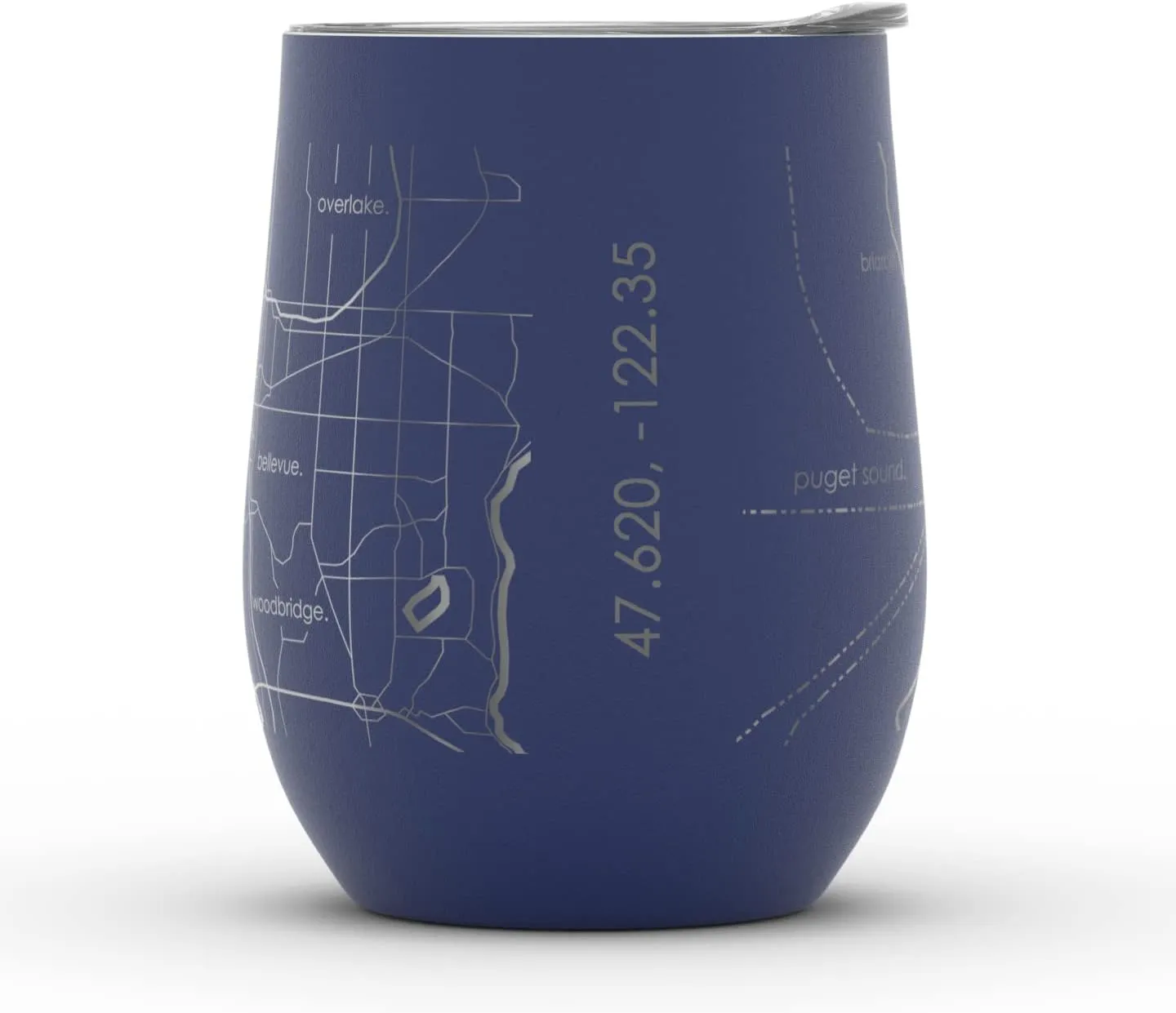 Engraved Seattle Washington Map Insulated Wine Tumbler, Etched Stainless Steel Cup (12 oz, Midnight Blue) City Map Insulated Tumbler, Custom Insulated Tumbler, Outdoor Drinkware