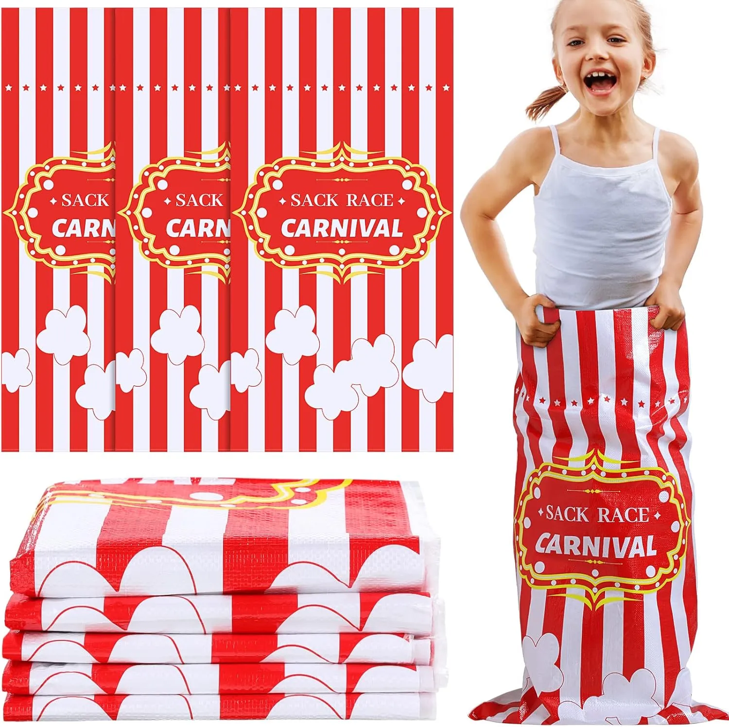 Epakh 10 Pcs Potato Sack Race Bags Carnival Party Supplies Outdoor Games Set Hopper Carnival Birthday Party Games Bags BBQ Picnic Circus Supplies(Carnival Style)