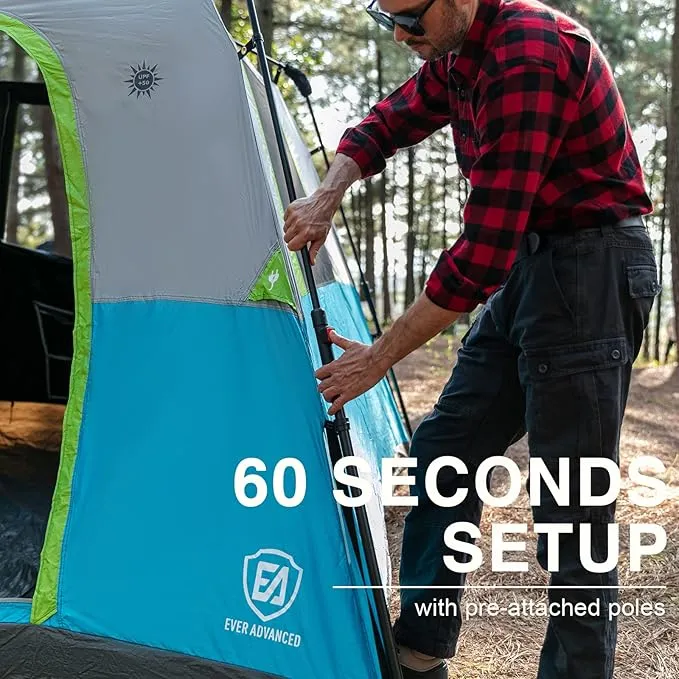 EVER ADVANCED 6 Person Blackout Camping Tent Instant Cabin Tents for Family with Rainfly, 60s Easy Setup, Water-Resistant