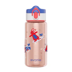 Evorie Tritan Kids Water Bottle for School No Straw 13oz BPA Free Plastic Sports Bottle Reusable Lightweight Leak Proof Travel Drinks Bottle Spout Drinking Cup Running Flip Top