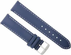 Ewatchparts 19mm Smooth Leather Watch Band Compatible With 34mm Rolex Date Air King 5700 Watch Blue With White Stitching