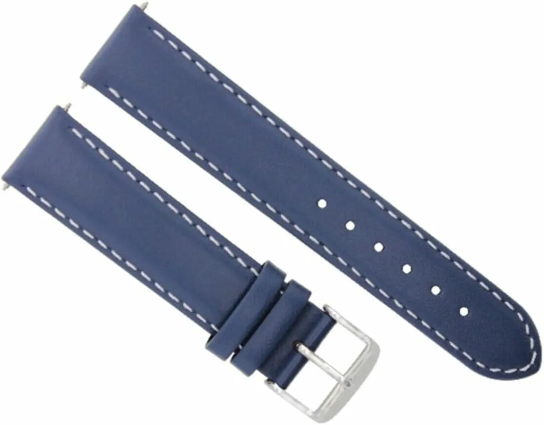 Ewatchparts 19mm Smooth Leather Watch Band Compatible With 34mm Rolex Date Air King 5700 Watch Blue With White Stitching