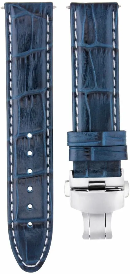 Ewatchparts 20mm Leather Watch Band Strap Compatible With Breitling Super Ocean A13340 Colt Clasp Blue With White Stitching