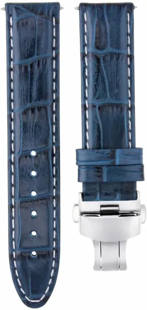 Ewatchparts 20mm Leather Watch Band Strap Compatible With Breitling Super Ocean A13340 Colt Clasp Blue With White Stitching