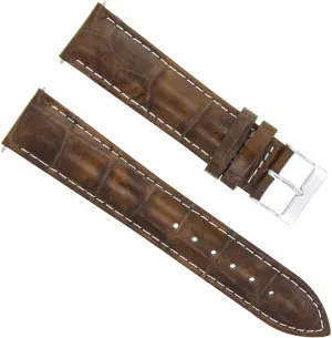 Ewatchparts 22mm Leather Watch Band Strap Compatible With Jaeger Lecoultre Watch Light Brown With White Stitching