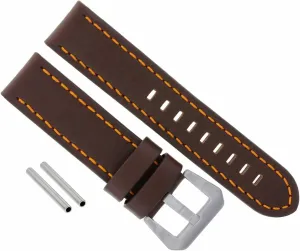 Ewatchparts 24mm Leather Watch Band Long Strap Compatible With Pam 44mm Panerai Brown With Orange Stitching