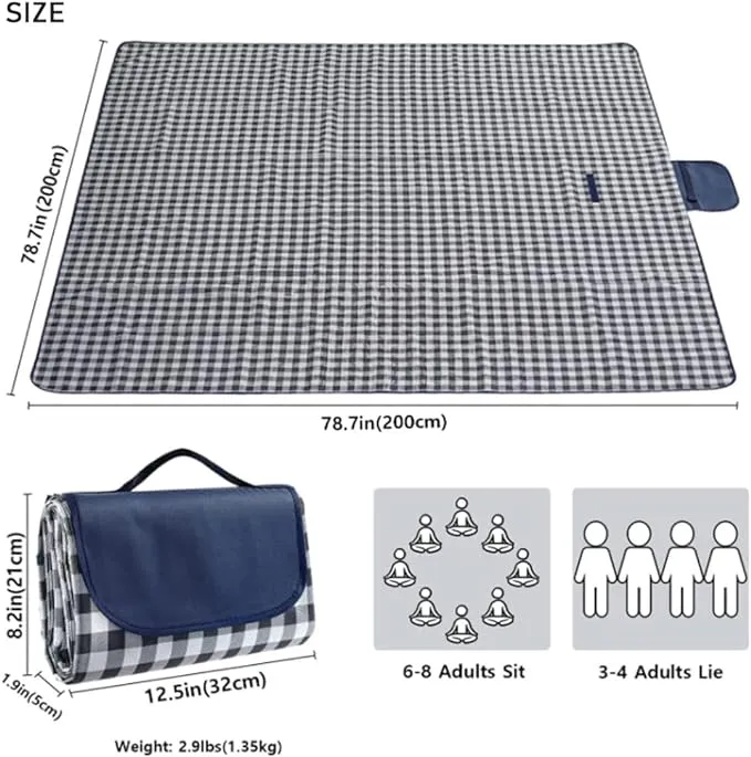 Extra Large Picnic Blanket Beach Blankets, Outdoor Foldable Waterproof Sand Mat for Beach Camping Hiking Travel Family Concerts Grass Park Music Festival Lawn Mats (Dark Blue, 80x80inch)