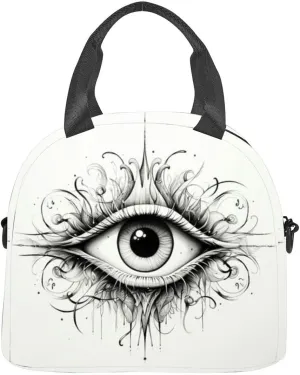 Eye Masons All seeing Tattoo Print Stamp Vintage Insulated Adult Lunch Bag with Shoulder Strap for Women Lightweight Reusable Portable Freezable Lunch Tote Bag for Work Picnic