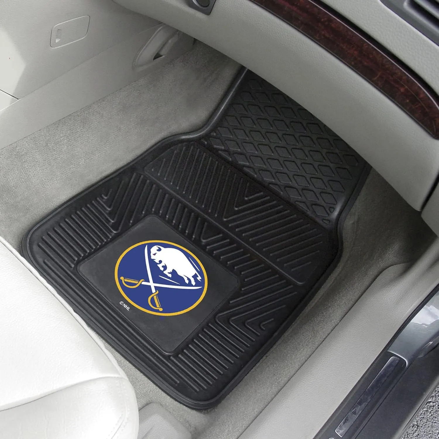 FANMATS 39550 NHL - Buffalo Sabres 4-pc Vinyl Car Mat Set | Black | Front & Rear Car Mats | Round Buffalo and Sabres Primary Logo
