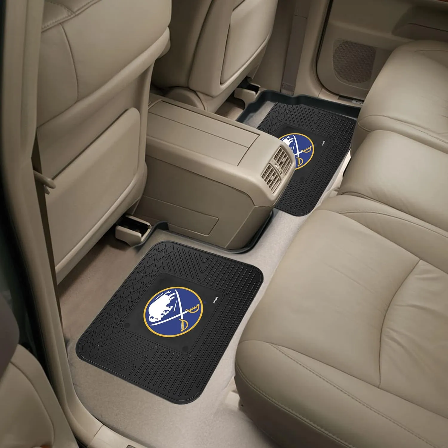 FANMATS 39550 NHL - Buffalo Sabres 4-pc Vinyl Car Mat Set | Black | Front & Rear Car Mats | Round Buffalo and Sabres Primary Logo