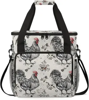 Farmhouse Chicken Hen Coffee Maker Carring Bag, Large Insulated Storage Organizer Case Tote Bags with Shoulder Strap for Travel Work Picnic