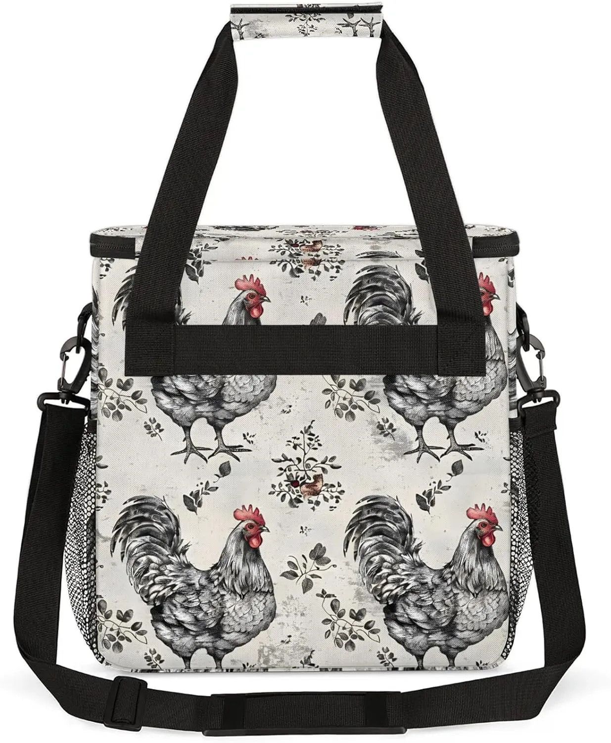 Farmhouse Chicken Hen Coffee Maker Carring Bag, Large Insulated Storage Organizer Case Tote Bags with Shoulder Strap for Travel Work Picnic