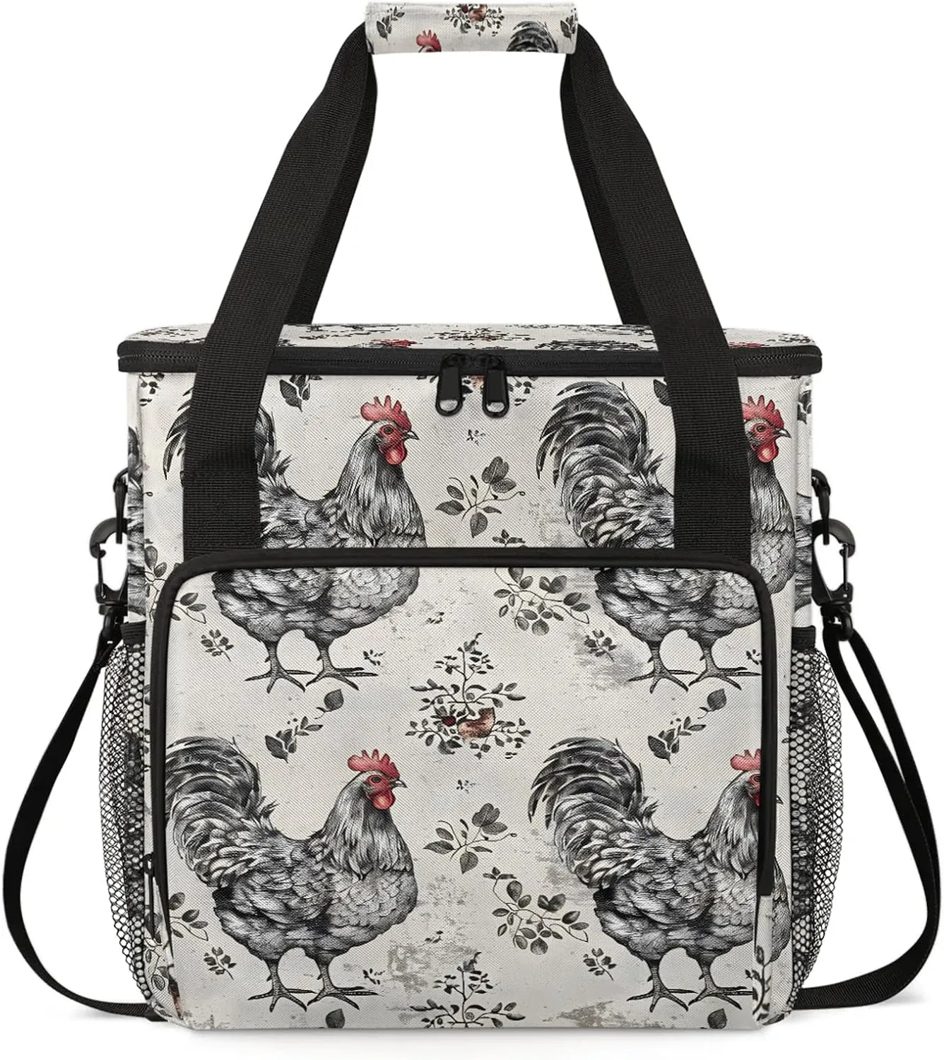 Farmhouse Chicken Hen Coffee Maker Carring Bag, Large Insulated Storage Organizer Case Tote Bags with Shoulder Strap for Travel Work Picnic