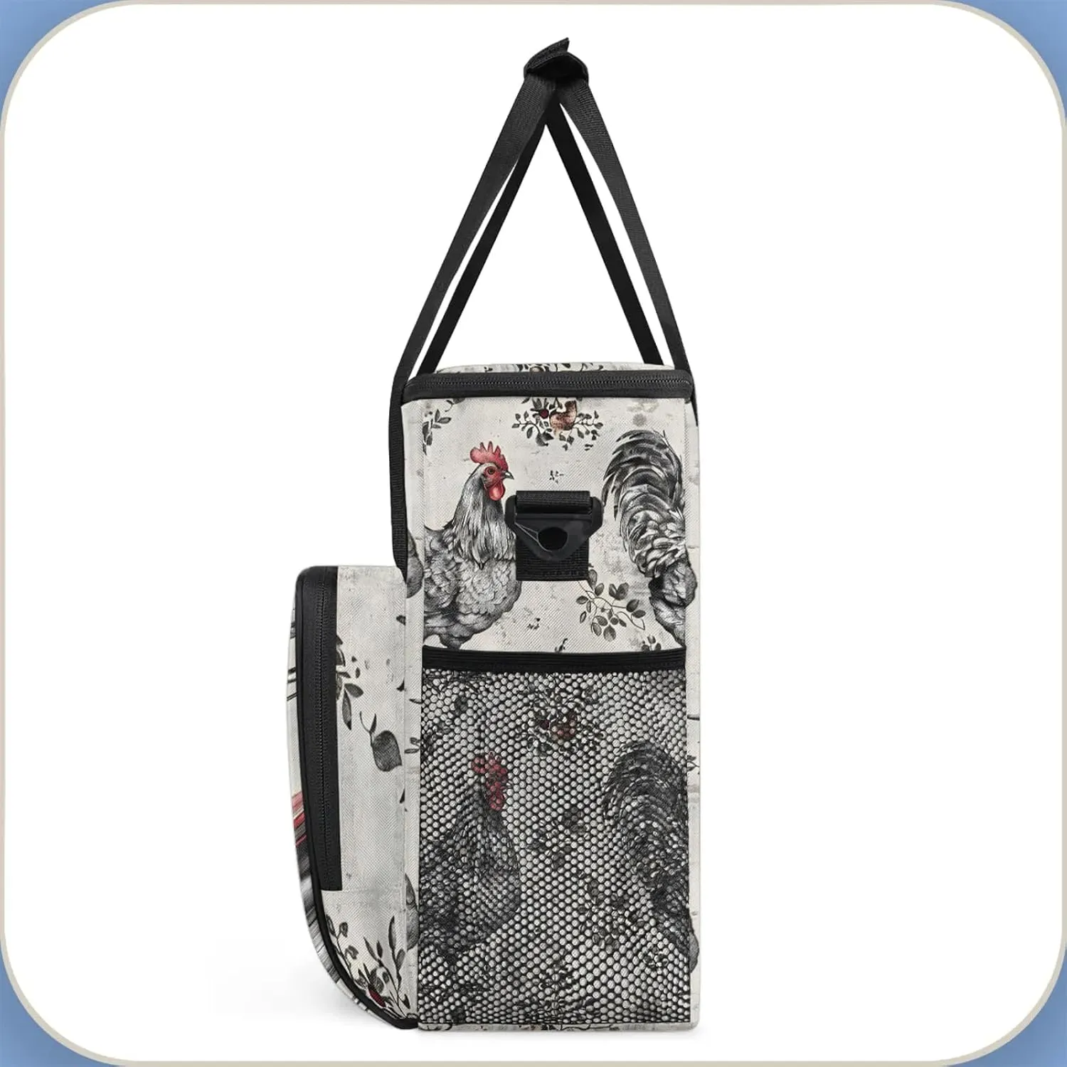 Farmhouse Chicken Hen Coffee Maker Carring Bag, Large Insulated Storage Organizer Case Tote Bags with Shoulder Strap for Travel Work Picnic