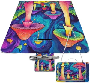Fashion Beach Mat for Women Men Unisex, Sandproof Trippy Magic Mushrooms Art Blanket Easy to Clean, Waterproof Blanket for Camping Picnic