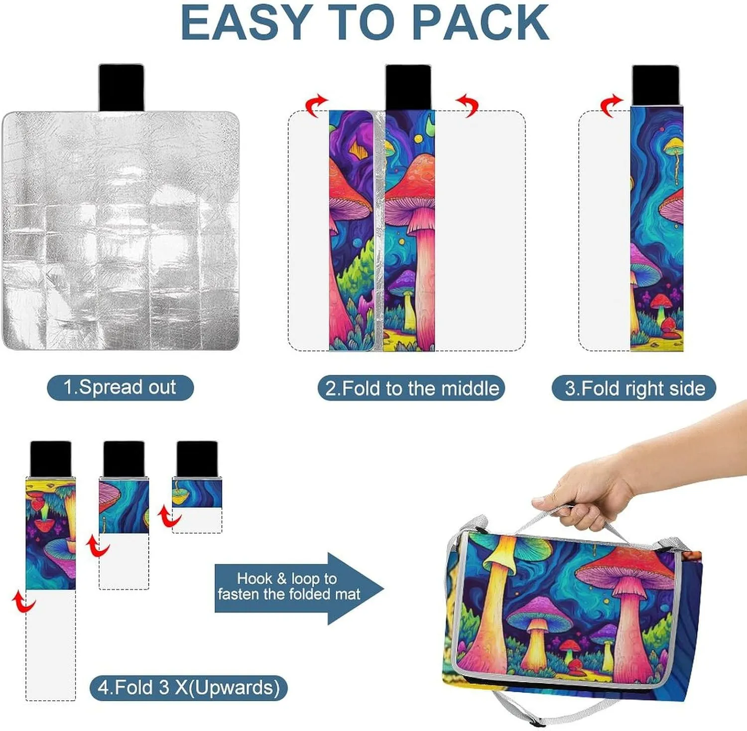 Fashion Beach Mat for Women Men Unisex, Sandproof Trippy Magic Mushrooms Art Blanket Easy to Clean, Waterproof Blanket for Camping Picnic